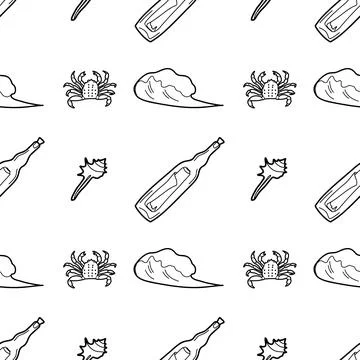 Vector contur seamless pattern on the theme of sea cruise Stock Illustration