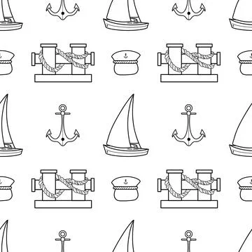 Vector contur seamless pattern on the theme of sea cruise Stock Illustration