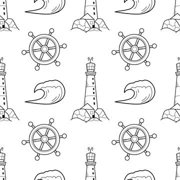 Vector contur seamless pattern on the theme of sea cruise Stock Illustration