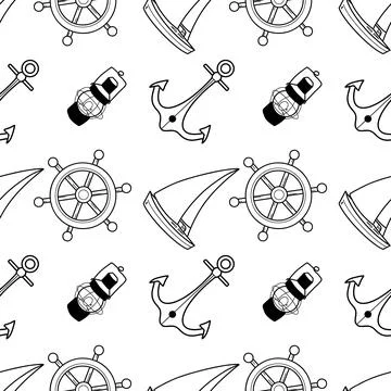 Vector contur seamless pattern on the theme of sea cruise Stock Illustration