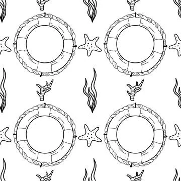 Vector contur seamless pattern on the theme of sea cruise Stock Illustration