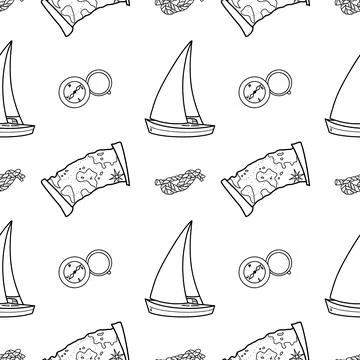 Vector contur seamless pattern on the theme of sea cruise Stock Illustration