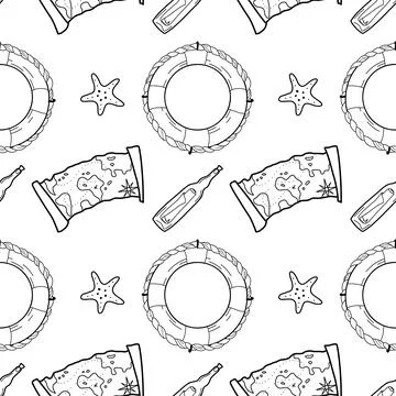 Vector contur seamless pattern on the theme of sea cruise Stock Illustration