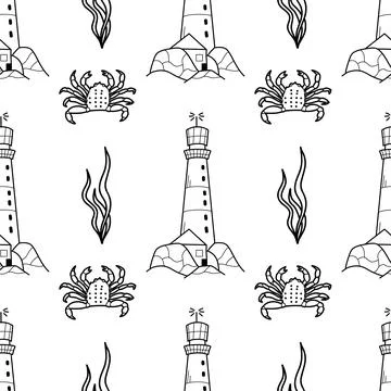 Vector contur seamless pattern on the theme of sea cruise Stock Illustration