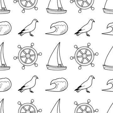 Vector contur seamless pattern on the theme of sea cruise Stock Illustration