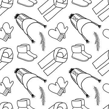Vector contur seamless pattern of winter clothes Stock Illustration