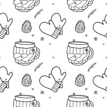 Vector contur seamless pattern of winter clothes Stock Illustration
