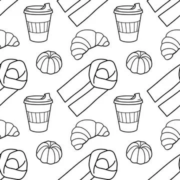 Vector contur seamless pattern of winter clothes Stock Illustration