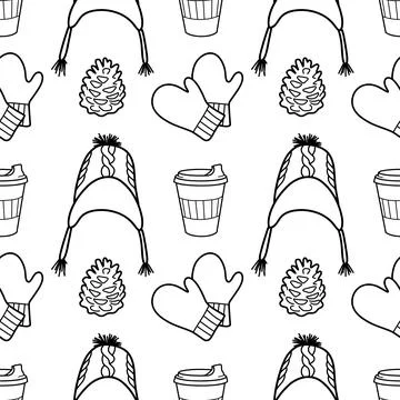 Vector contur seamless pattern of winter clothes Stock Illustration