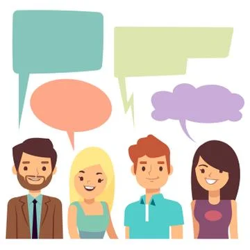 Vector conversation concept with people and blank thinking bubbles イラスト素材