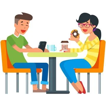 Vector conversation of couple or friends character at cafe Stock Illustration