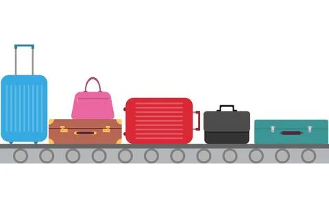 Vector conveyor belt illustration carrying diverse luggage items Stock Illustration