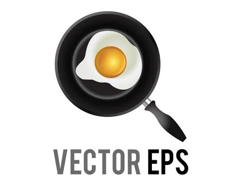 Vector cooking breakfast sunny side up egg icon on black flying pan with hand Stock Illustration