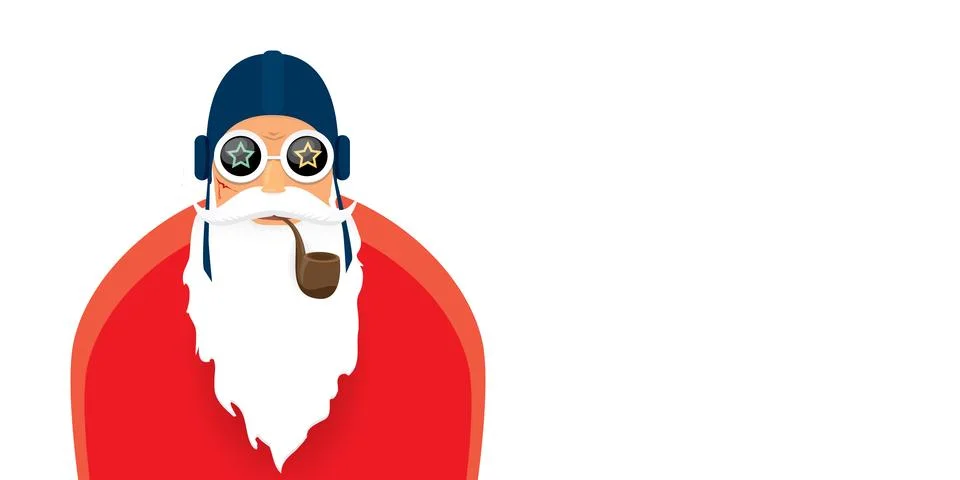 Vector cool rock n roll santa claus with smoking pipe, santa beard and funky hat Illustrazione stock