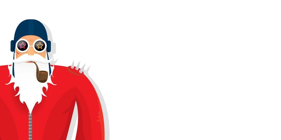 Vector cool rock n roll santa claus with smoking pipe, santa beard and funky hat Stock Illustration