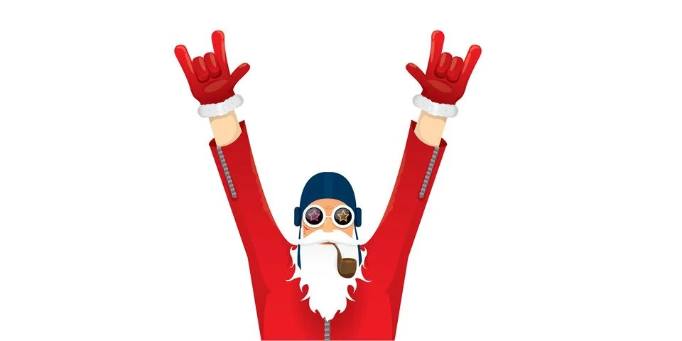 Vector cool rock n roll santa claus with smoking pipe, santa beard and funky hat Stock Illustration