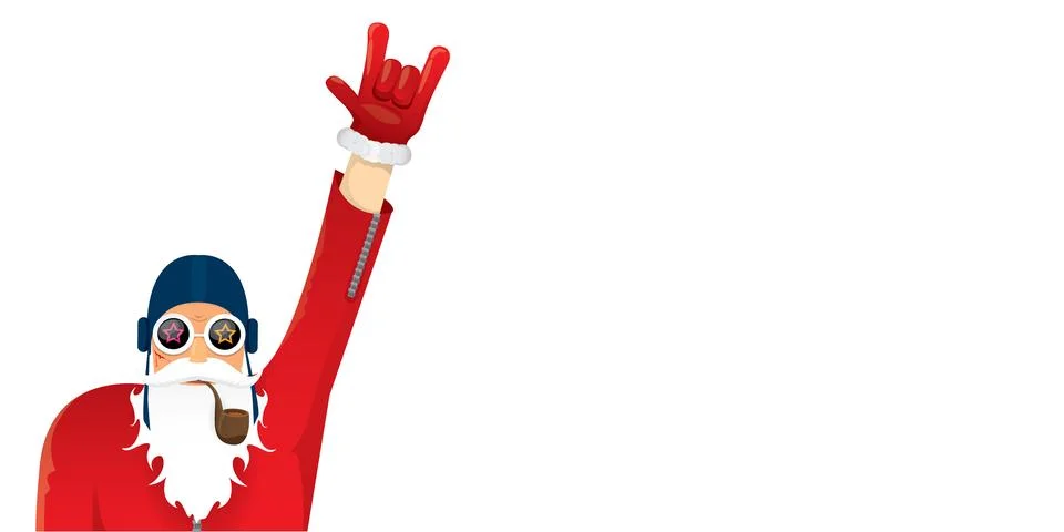 Vector cool rock n roll santa claus with smoking pipe, santa beard and funky hat Stock Illustration