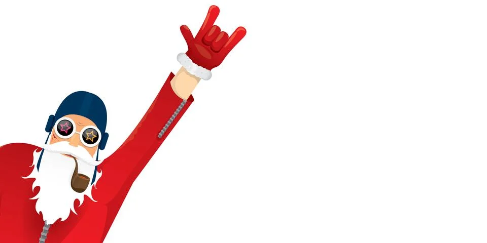 Vector cool rock n roll santa claus with smoking pipe, santa beard and funky hat Illustrazione stock