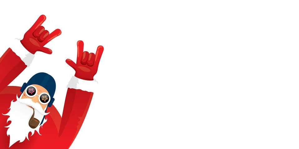 Vector cool rock n roll santa claus with smoking pipe, santa beard and funky hat Illustrazione stock