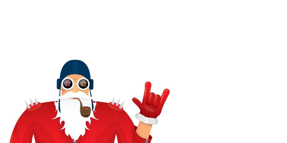 Vector cool rock n roll santa claus with smoking pipe, santa beard and funky hat Illustrazione stock