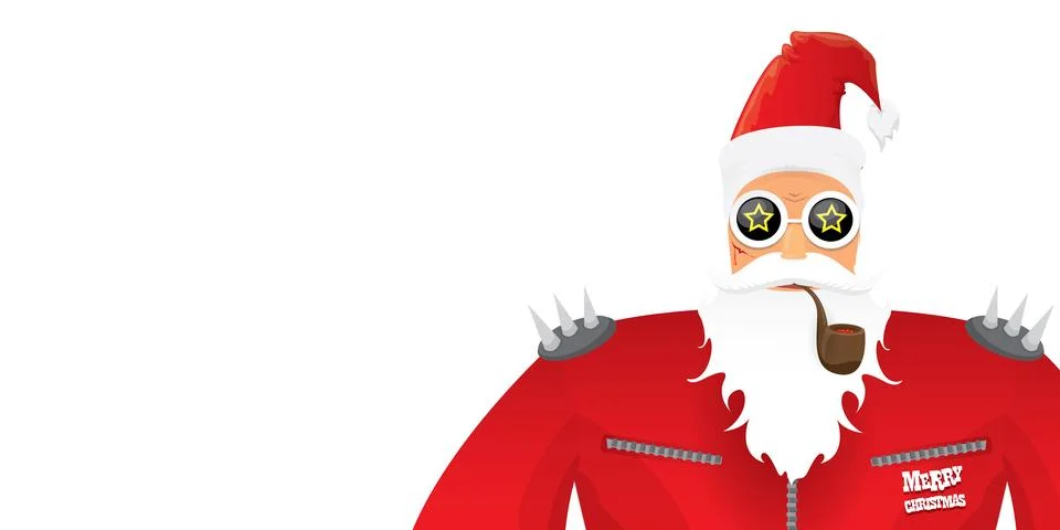 Vector cool rock n roll santa claus with smoking pipe, santa beard and funky hat Illustrazione stock