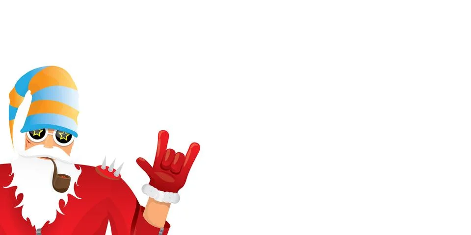 Vector cool rock n roll santa claus with smoking pipe, santa beard and funky hat 스톡 일러스트
