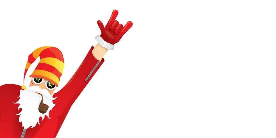 Vector cool rock n roll santa claus with smoking pipe, santa beard and funky hat 스톡 일러스트
