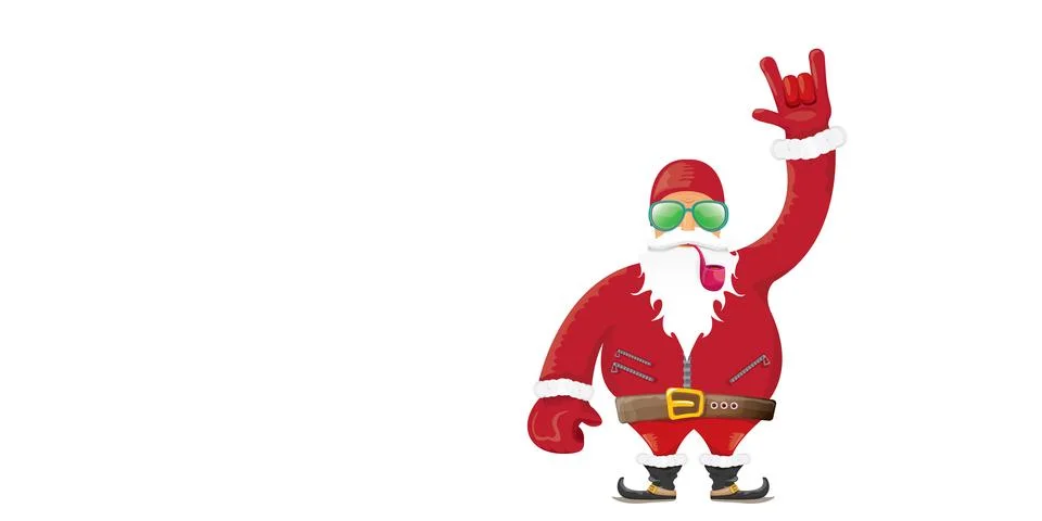 Vector cool rock n roll santa claus with smoking pipe, santa beard and funky hat Illustrazione stock