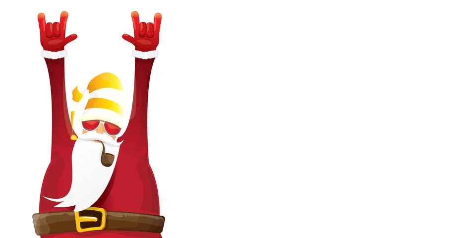 Vector cool rock n roll santa claus with smoking pipe, santa beard and funky hat Stock Illustration