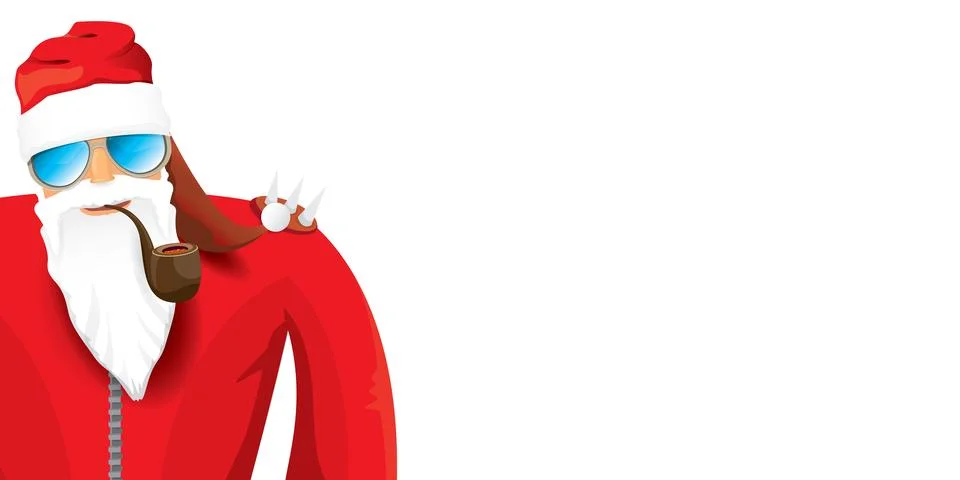 Vector cool rock n roll santa claus with smoking pipe, santa beard and funky hat Illustrazione stock