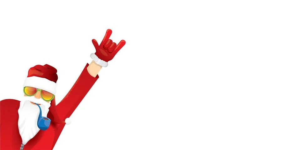 Vector cool rock n roll santa claus with smoking pipe, santa beard and funky hat Illustrazione stock