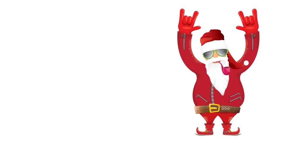 Vector cool rock n roll santa claus with smoking pipe, santa beard and funky hat 스톡 일러스트
