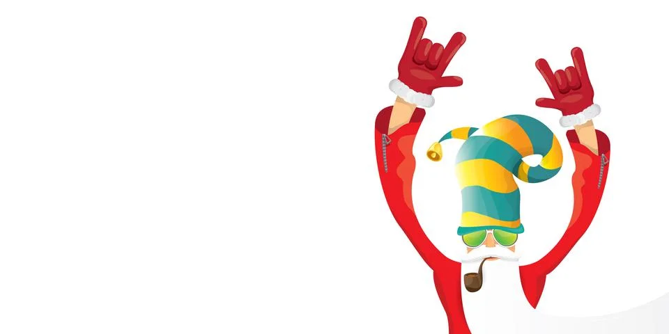 Vector cool rock n roll santa claus with smoking pipe, santa beard and funky hat Illustrazione stock