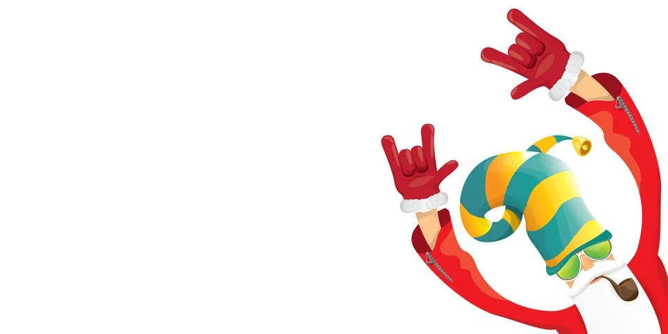 Vector cool rock n roll santa claus with smoking pipe, santa beard and funky hat Illustrazione stock