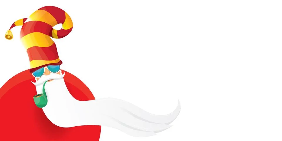 Vector cool rock n roll santa claus with smoking pipe, santa beard and funky hat Stock Illustration