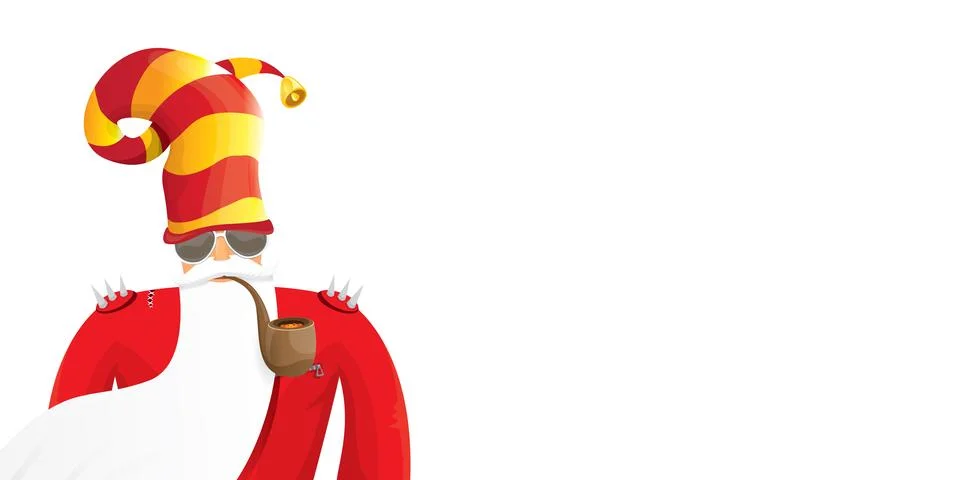 Vector cool rock n roll santa claus with smoking pipe, santa beard and funky hat Stock Illustration