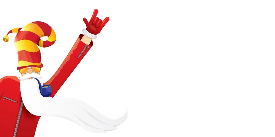 Vector cool rock n roll santa claus with smoking pipe, santa beard and funky hat Stock Illustration