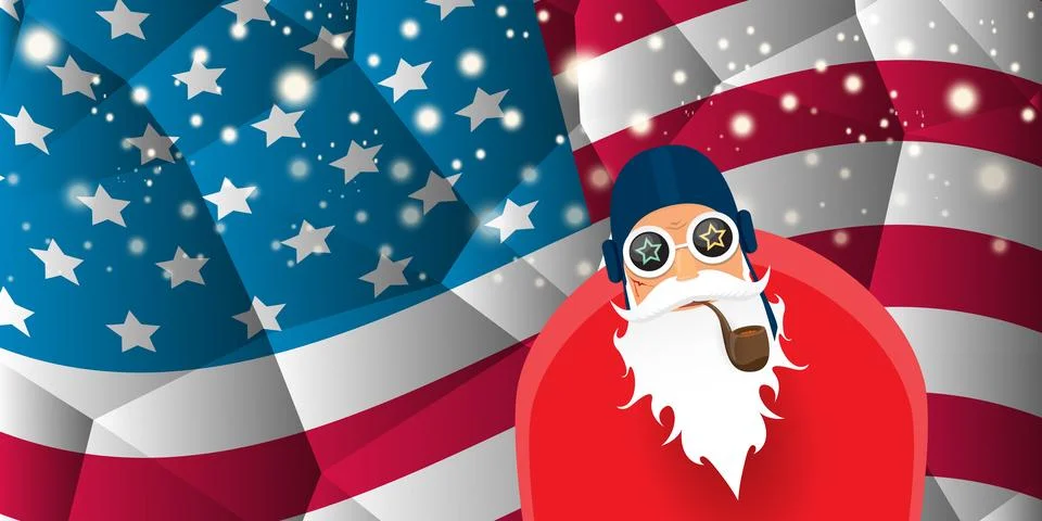 Vector cool rock n roll santa claus with smoking pipe, santa beard and funky hat Stock Illustration