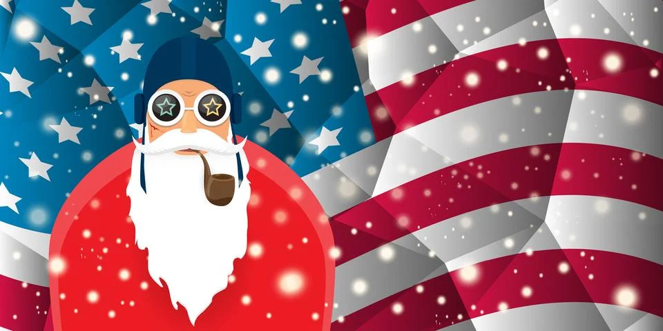 Vector cool rock n roll santa claus with smoking pipe, santa beard and funky hat Stock Illustration