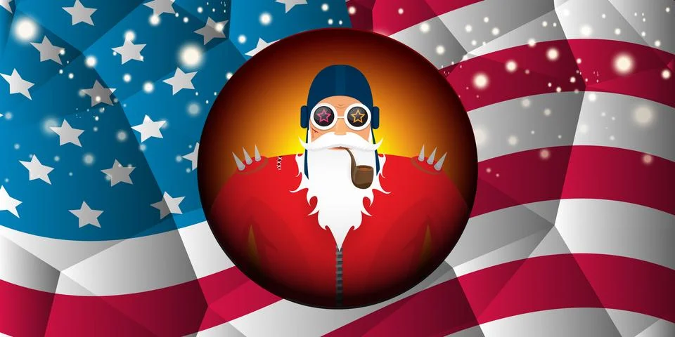 Vector cool rock n roll santa claus with smoking pipe, santa beard and funky hat 스톡 일러스트