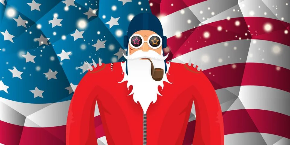 Vector cool rock n roll santa claus with smoking pipe, santa beard and funky hat Stock Illustration