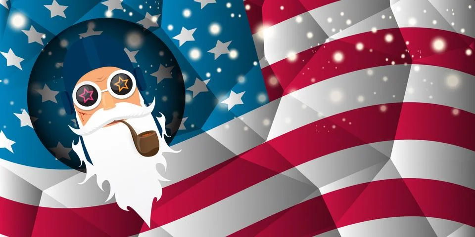 Vector cool rock n roll santa claus with smoking pipe, santa beard and funky hat Stock Illustration