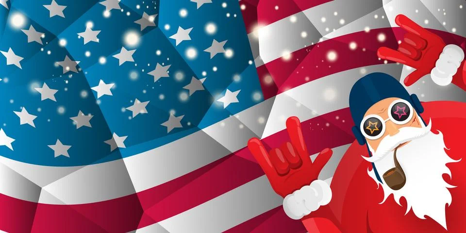 Vector cool rock n roll santa claus with smoking pipe, santa beard and funky hat Illustrazione stock