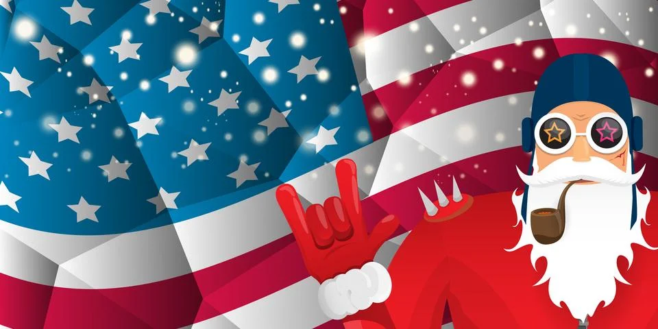 Vector cool rock n roll santa claus with smoking pipe, santa beard and funky hat Stock Illustration
