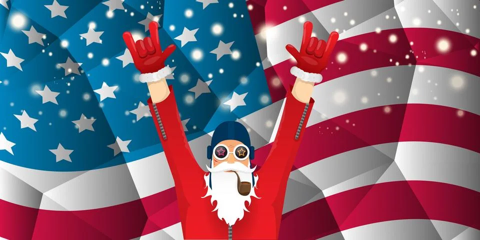 Vector cool rock n roll santa claus with smoking pipe, santa beard and funky hat 스톡 일러스트