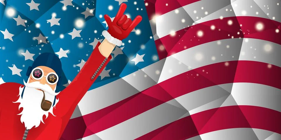 Vector cool rock n roll santa claus with smoking pipe, santa beard and funky hat Stock Illustration