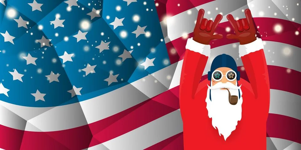Vector cool rock n roll santa claus with smoking pipe, santa beard and funky hat 스톡 일러스트