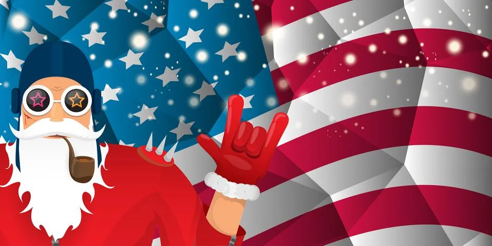 Vector cool rock n roll santa claus with smoking pipe, santa beard and funky hat 스톡 일러스트