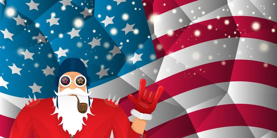 Vector cool rock n roll santa claus with smoking pipe, santa beard and funky hat Stock Illustration
