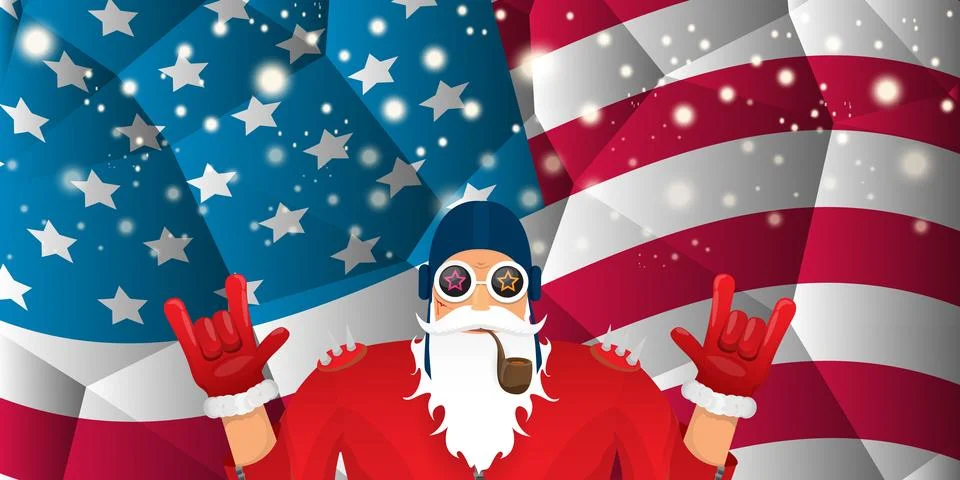 Vector cool rock n roll santa claus with smoking pipe, santa beard and funky hat Illustrazione stock